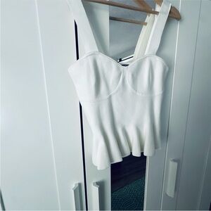 Express White Women's Crop Top Bustier Peplum Knit Top